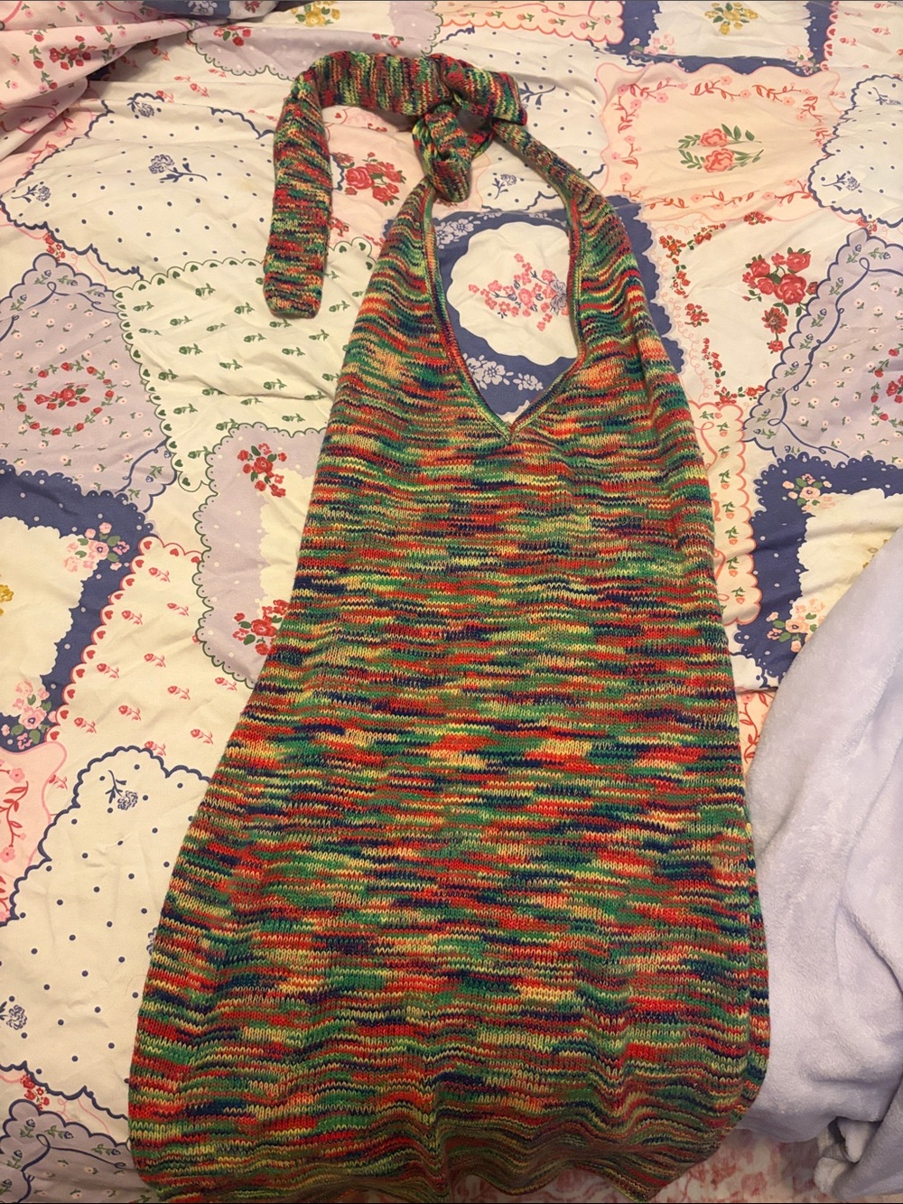 Multicolor Knit Halter Dress